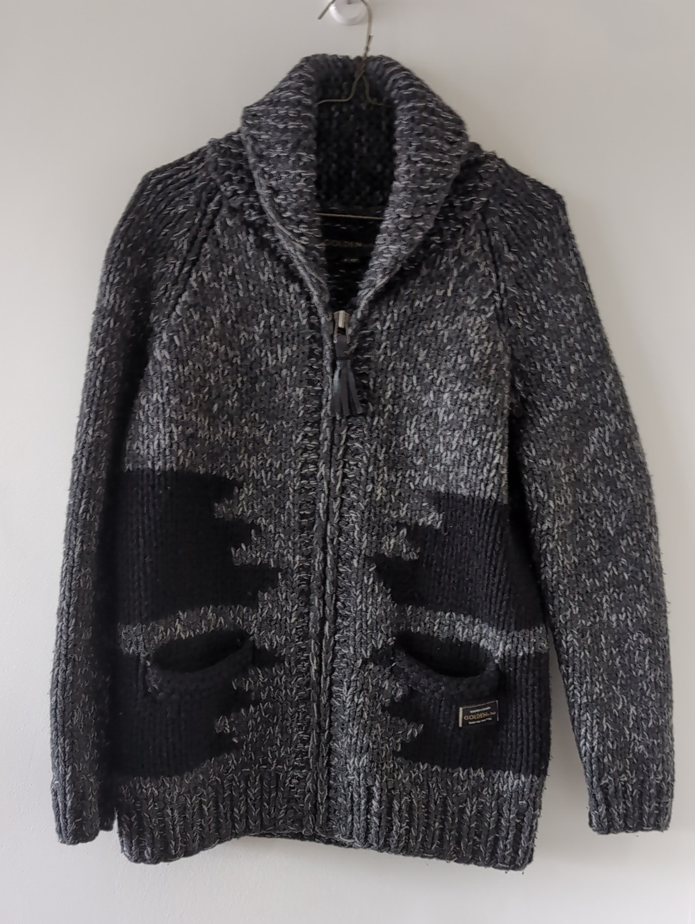 Aritzia Golden By TNA Shawl-Collar Full-Zip 100% Wool Sweater Size XS
